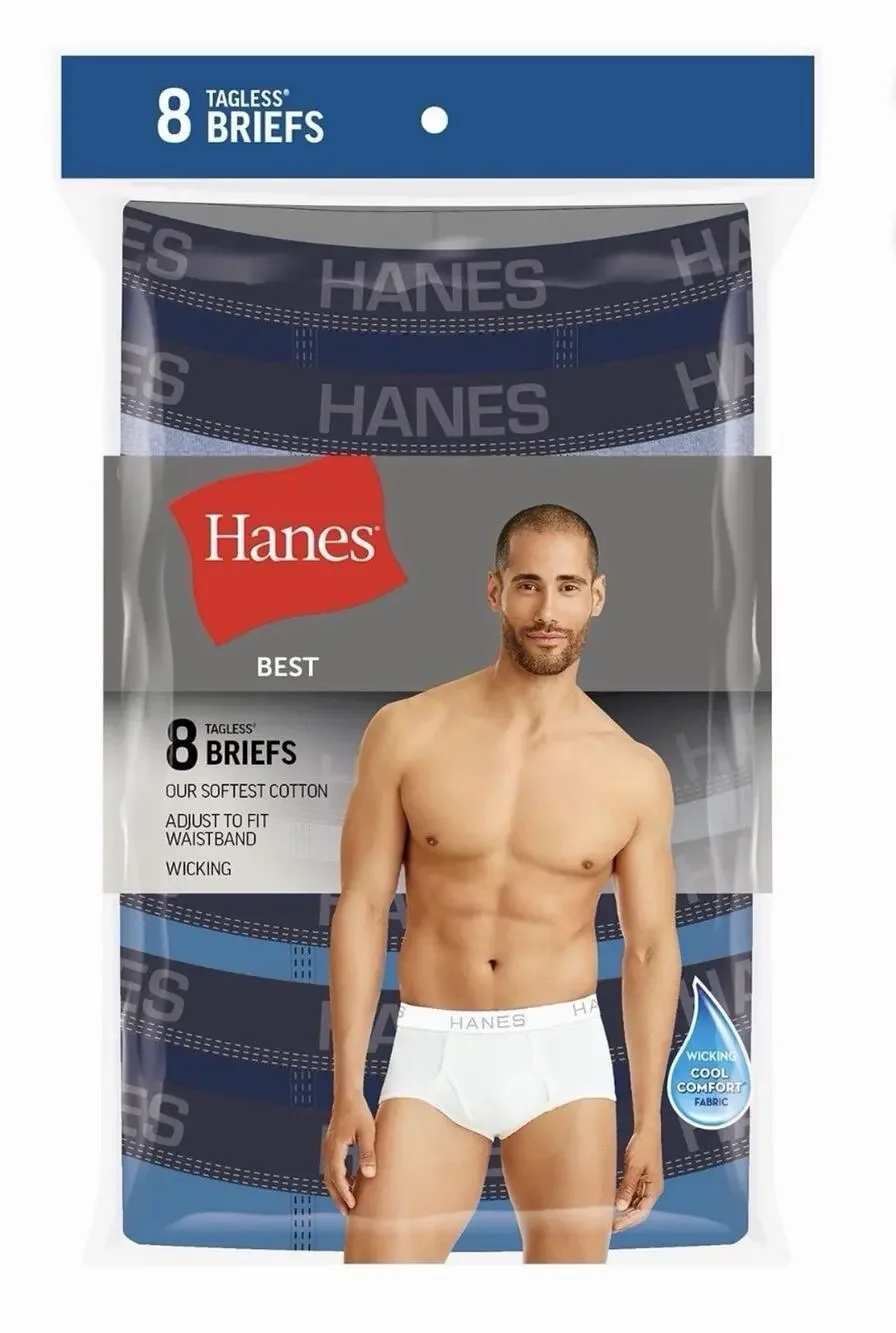 MEDIUM Hanes Best Men’s Tagless Briefs 8‑Pack – ComfortFlex Waistband
